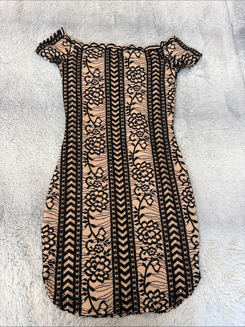 GBG Los Angeles Black Lace Overlay One-Shoulder Dress - Nude